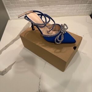 Blue Heels with Rhinestone Bow Detail & Ankle Straps